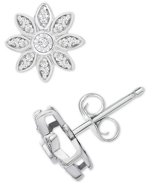 Macy's Diamond Flower Stud Earrings (1/10 ct. t.w.) in Sterling .