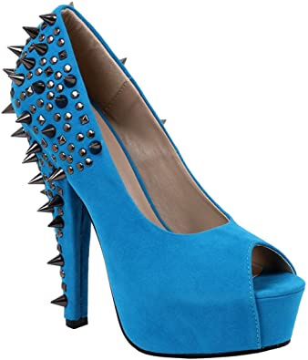 Amazon.com | Daring Bright Blue Spiked and Studded Pumps Women's 6 .