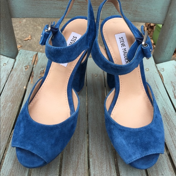 Steve Madden Shoes | Womens Blue Suede Platform Heels 65 | Poshma