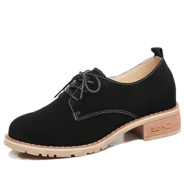Women Fashion Suede Leather Sneakers Chunky Heel Dress Oxfords .