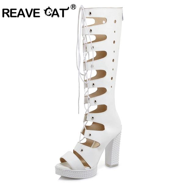 REAVE CAT Women's summer boots Ladies platform High heel shoes .