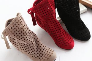 Women's Summer Boots Flat Low Hidden Wedges Cutout Ankle Boots .