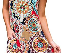 SimpleFun Women's Summer Sleeveless Bohemian Print Tunic Swing .