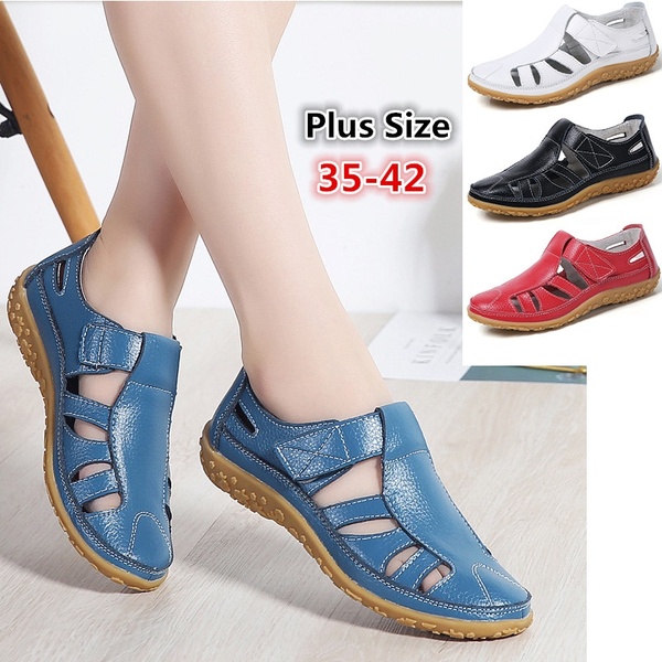 Women Gladiator Sandals Shoes Genuine Leather Hollow Out Flat .