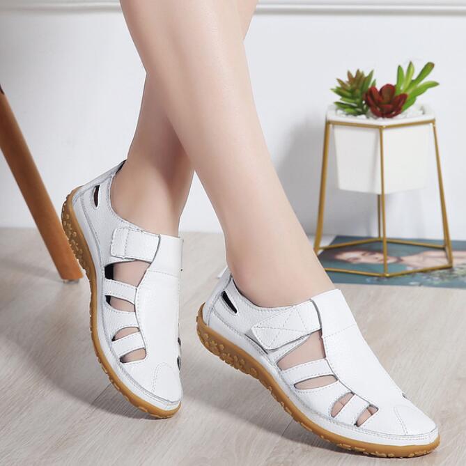 Women Gladiator Sandals Shoes Genuine Leather Hollow out Flat .