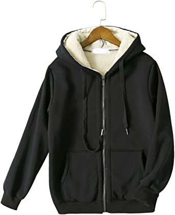 Yeokou Women's Casual Full Zip Up Sherpa Lined Hooded Sweatshirt .