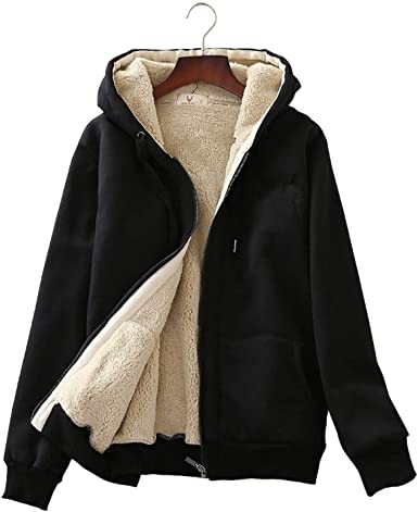 Flygo Women's Casual Winter Warm Thick Sherpa Fleece Lined Zip Up .