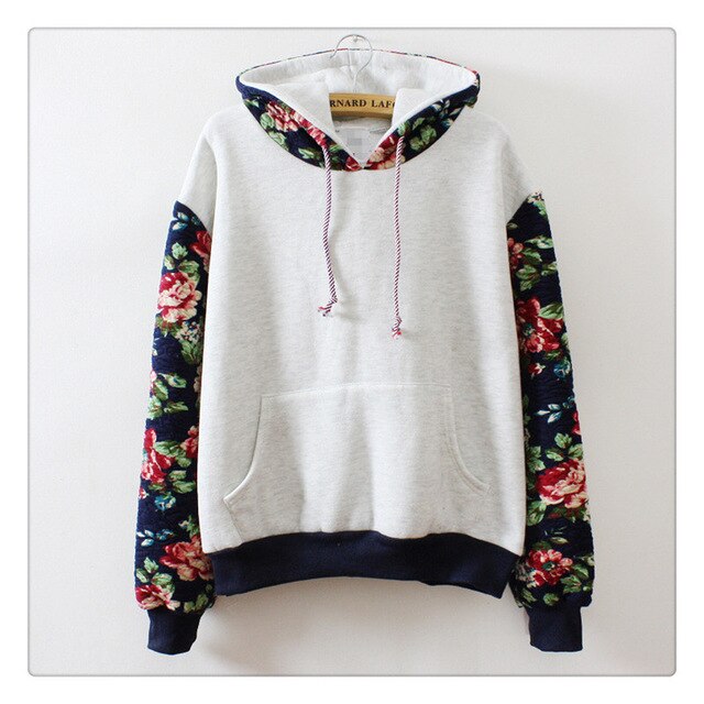 Floral print Women Girls Hoodie Jacket Sweatshirt Hooded Coat .