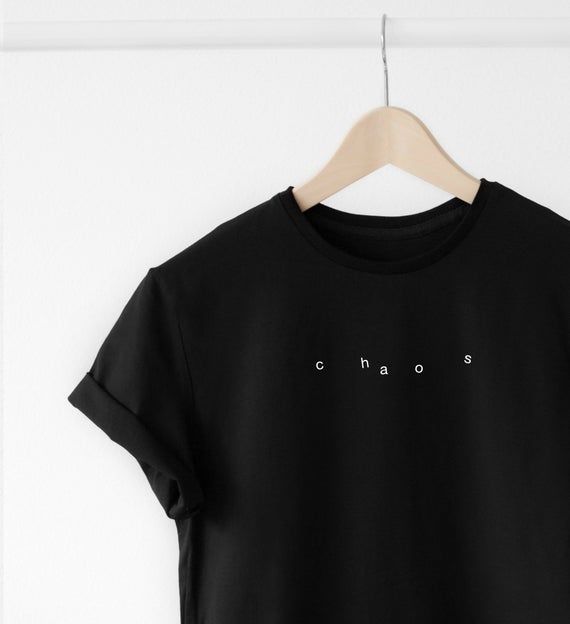 T-shirt chaos, XS size, cotton, black, minimalistic, with printed .