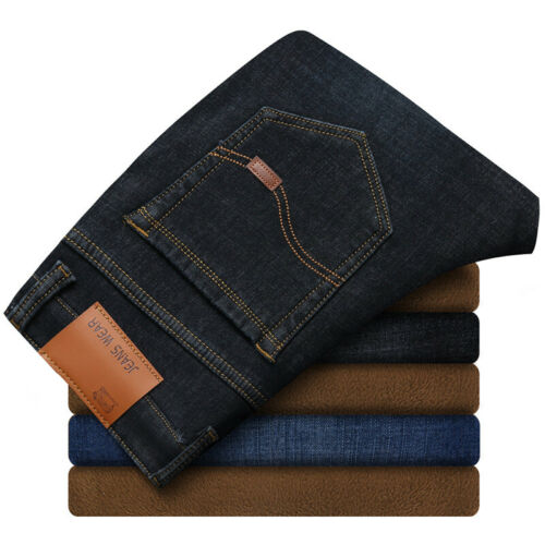 Men's Winter Thermal Denim Pants Jeans Fleece Lined Warm Straight .