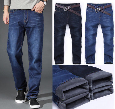 Men's Winter Thick Thermal Jeans Fleece Lined Denim Pants Cotton .