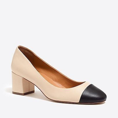 factory womens Bryn cap-toe leather block heels | Work shoes women .