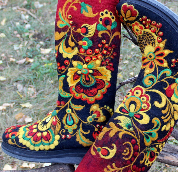 Felted woolen shoes Felt boots Women boho footwear Traditional .