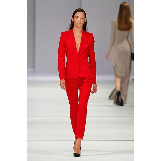Custom Made Women's Trouser Suit Red OL Ladies Pant Suit Botched .