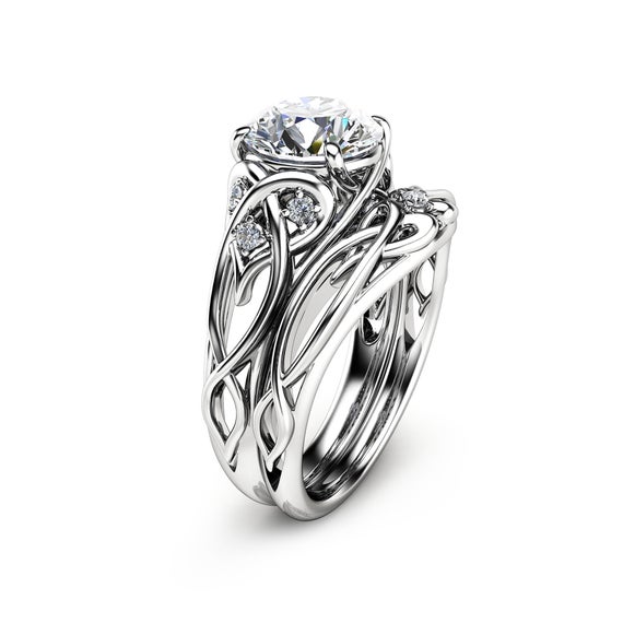 14K White Gold Diamond Unique Engagement Ring Set Unique | Et