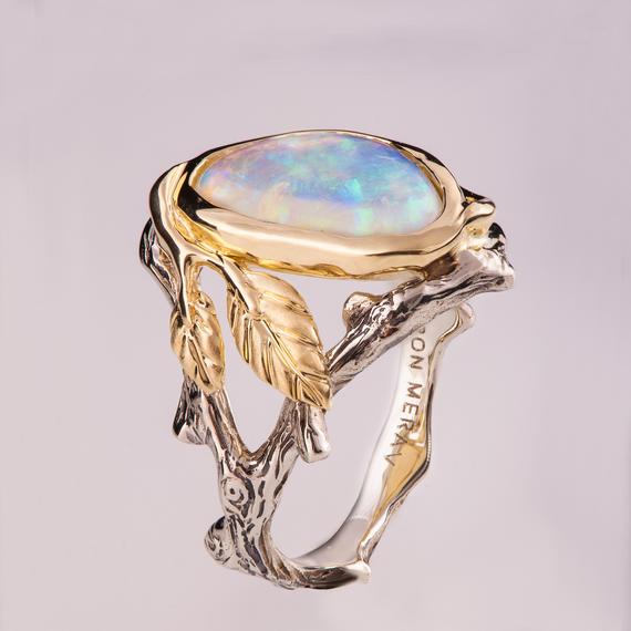 Twig and Leaf Engagement Ring Opal engagement ring Unique | Et