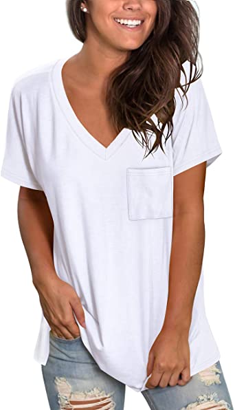 Amazon.com: NSQTBA Womens Short Sleeve V Neck T Shirts Loose .