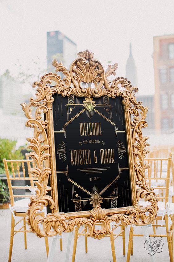 Gatsby Wedding Welcome Sign Gold and Black Roaring 20's | Etsy .