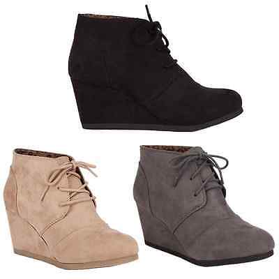 Womens Ankle Booties Lace Up Wedge High Heel Boots Shoes City .