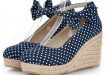 Fashion Polka Dot Canvas Wedge Shoes For Women Sweet Bow Straw .