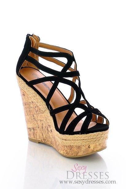 Stylish Black Strappy Open Toe Wedge Heel Sandal | Wedge heel .