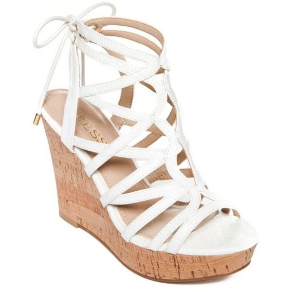 Guess White Huyana3 Cork Wedge Sandals - Women's ($79) ❤ liked on .