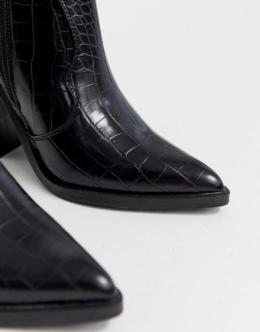 ASOS DESIGN Elliot western ankle boots in black croc | AS