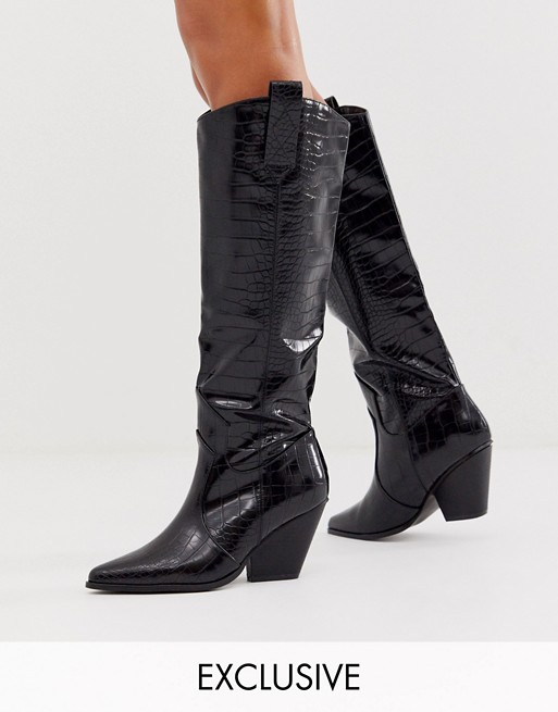 Z_Code_Z Exclusive Nuria vegan knee high western boots in black | AS