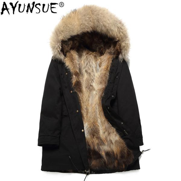 AYUNSUE Winter Jackets Mens Real Fur Coat Men Plus Size Racoon Fur .
