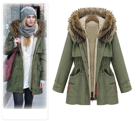 2015 New women Parkas Thick Cotton Padded Lining winter coat army .